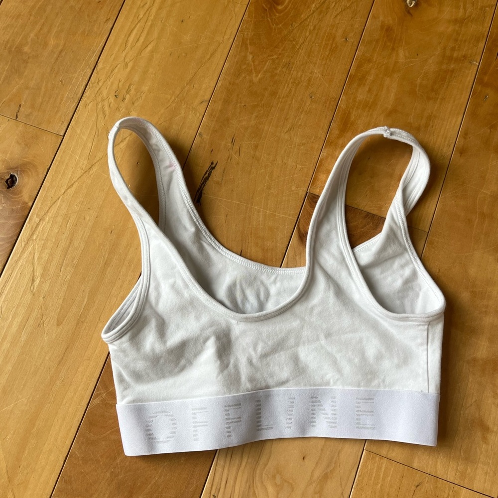 Aerie White Sports Bra with Wide Straps and Scoop Neckline
